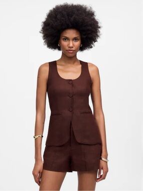 Madewell Scoopneck Cutaway Vest Chocolate Raisin 100% Linen Button-Front